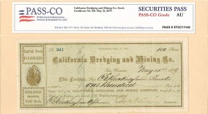 California Dredging and Mining Co. Stock with PASS-CO signed by C.E. Buckingham